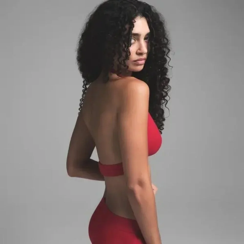 SKIMS Cotton Rib Halter Bralette Cranberry Size Large NWT - Picture 2 of 8